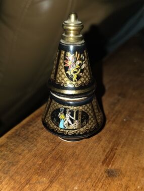 Ornate Black and Gold Hand-Painted Decorative Perfume Cream Bottle